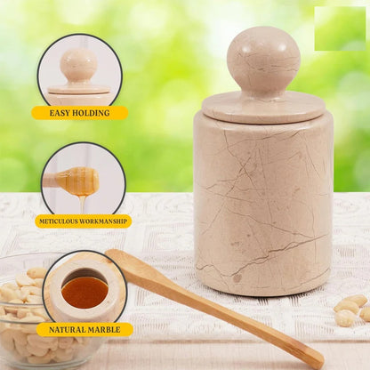 Artreestry Handmade Marble Honey Dispenser Jar with Dipper Lid