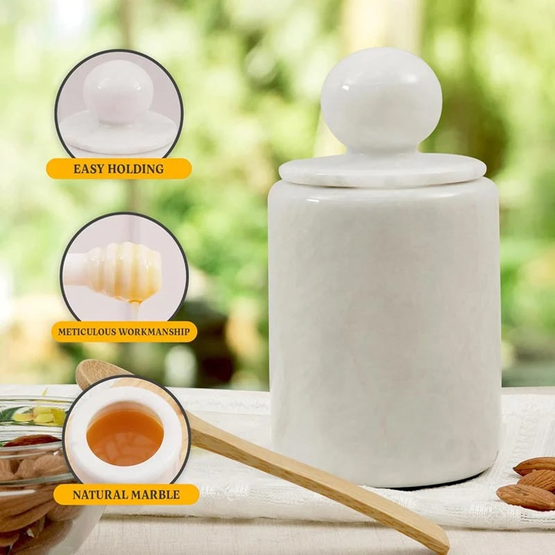 Artreestry Handmade Marble Honey Dispenser Jar with Dipper Lid