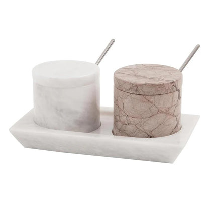 Artreestry Handmade Marble Salt Cellar Set of 2 with Lid, Spoon and Tray