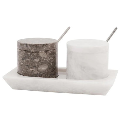 Artreestry Handmade Marble Salt Cellar Set of 2 with Lid, Spoon and Tray