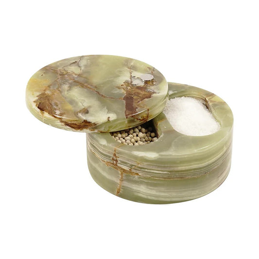 Artreestry Handmade Marble Salt Cellar with Dual Components