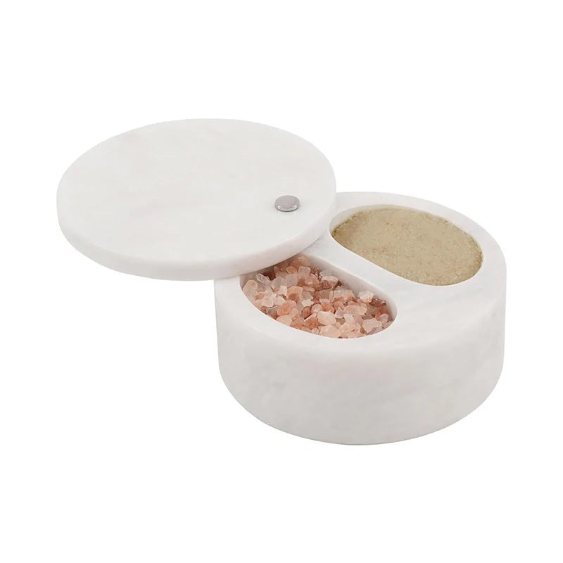 Artreestry Handmade Marble Salt Cellar with Dual Components