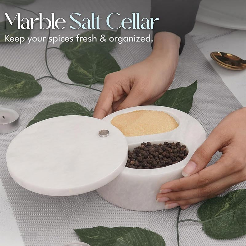 Artreestry Handmade Marble Salt Cellar with Dual Components