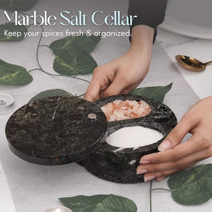 Artreestry Handmade Marble Salt Cellar with Dual Components