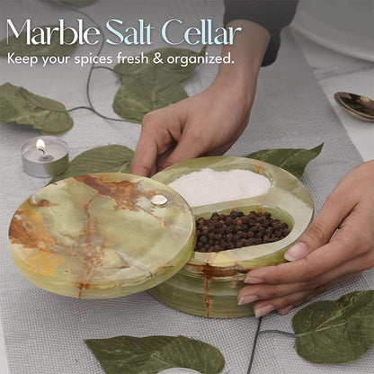 Artreestry Handmade Marble Salt Cellar with Dual Components