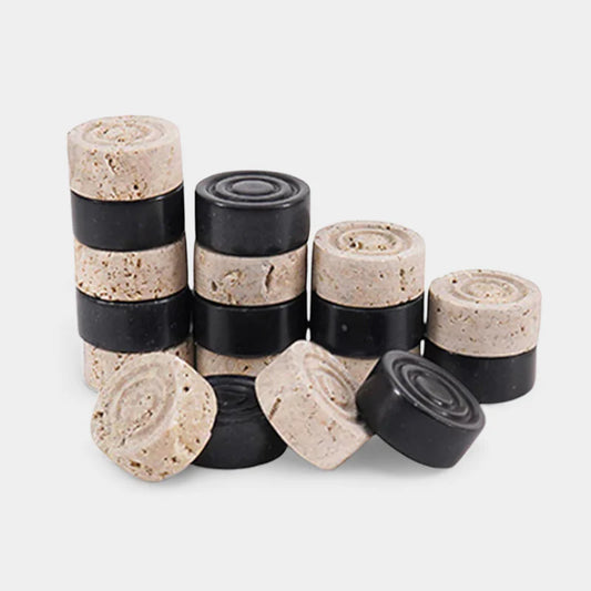 Checkers Figures - Black & Travertine