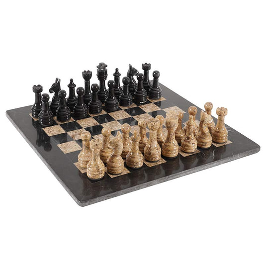 15" Artreestry Handmade Marble Chess Board Set Black and Coral with Chess Storage Box