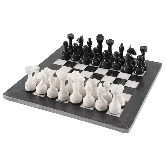 12" Artreestry Handmade Marble Chess Set Black and White