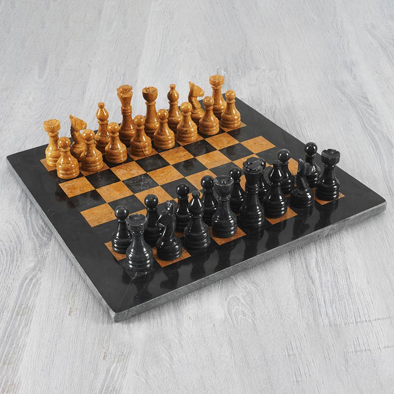 15" Artreestry Handmade Marble Chess Set Black and Golden