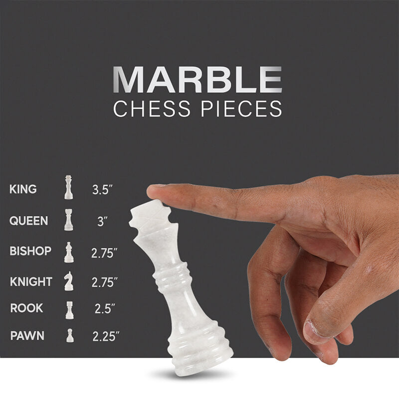 12" Artreestry Handmade Marble Chess Set Black and White