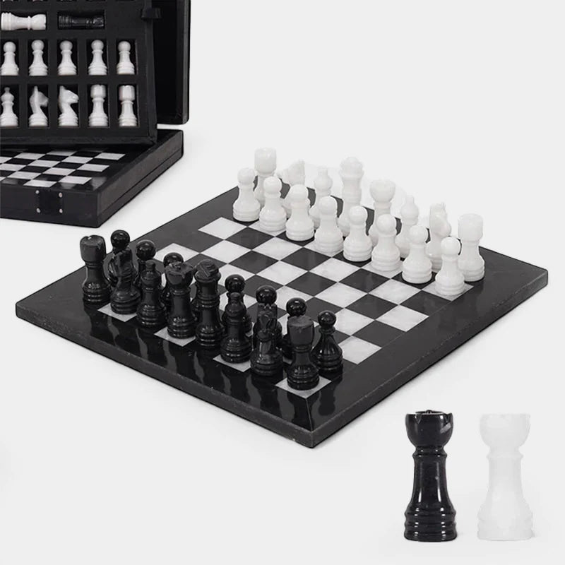 Marble 25cm Chess Set Black & White