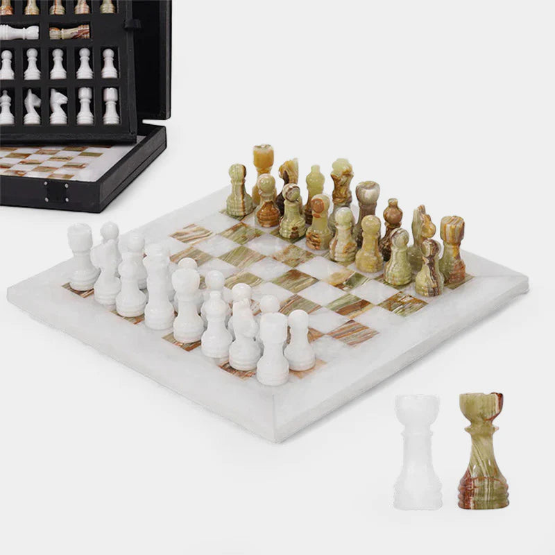 Marble 25cm Chess Set White & Green