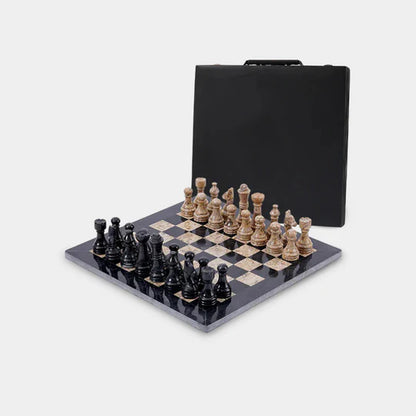 Marble 30cm Chess Set - Black & Coral