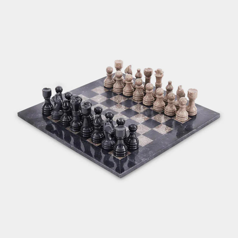 Marble 30cm Chess Set - Black & Oceanic