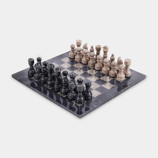 Marble 30cm Chess Set - Black & Oceanic
