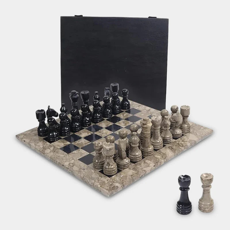 Marble 30cm Chess Set Oceanic & Black