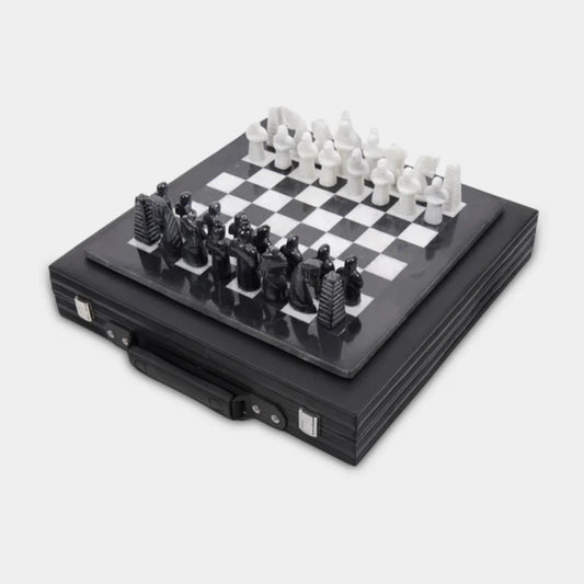 Marble 38cm Chess Set - Black & White Special Edition