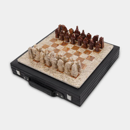 Marble 38cm Chess Set - Coral & Red Special Edition