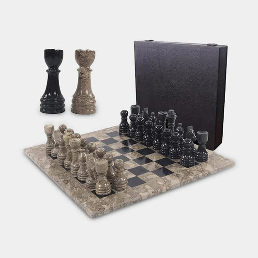 Marble 38cm Chess Set Oceanic & Black