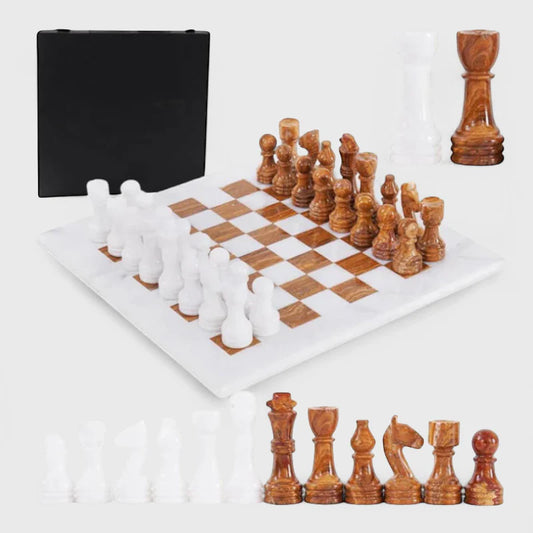 Marble 38cm Chess Set With Storage Box - Oceanic & Red