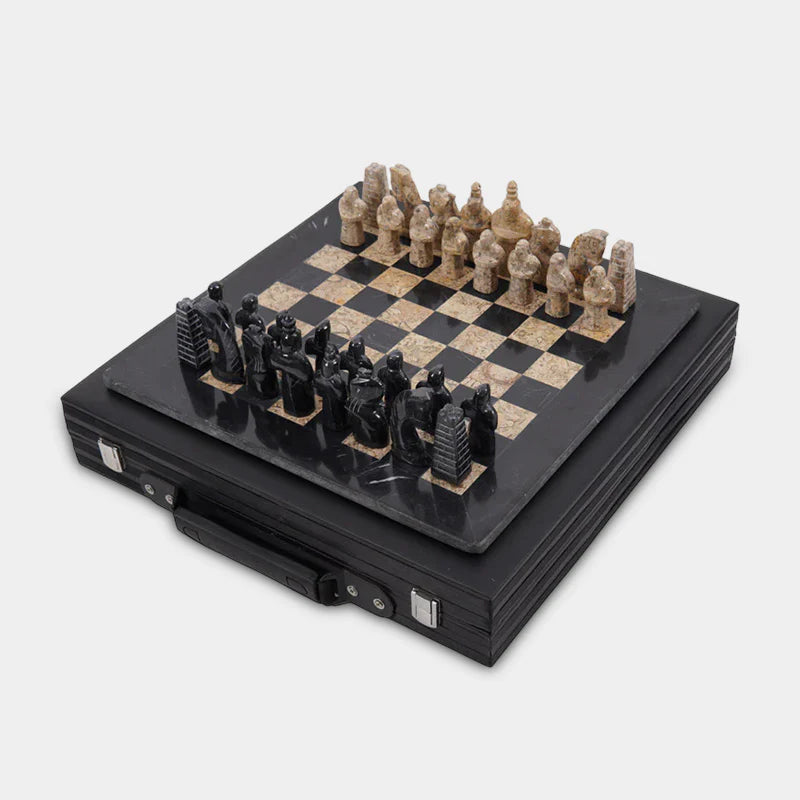 Marble Elite 38cm Black & Coral Chess Set