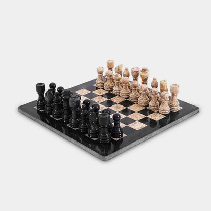 Marble 30cm Chess Set - Black & Coral