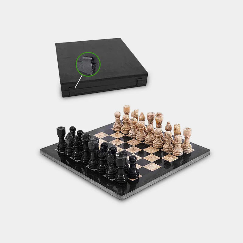 Marble 30cm Chess Set - Black & Coral