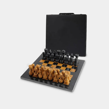 Marble 30cm Chess Set - Black & Golden