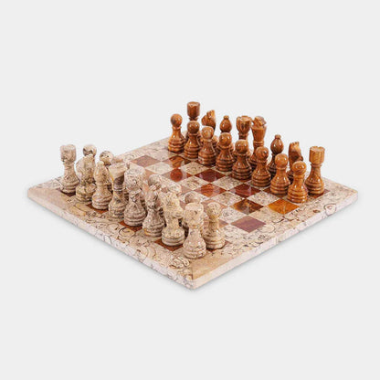 Marble 30cm Chess Set - Coral & Red