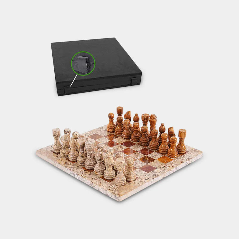 Marble 30cm Chess Set - Coral & Red