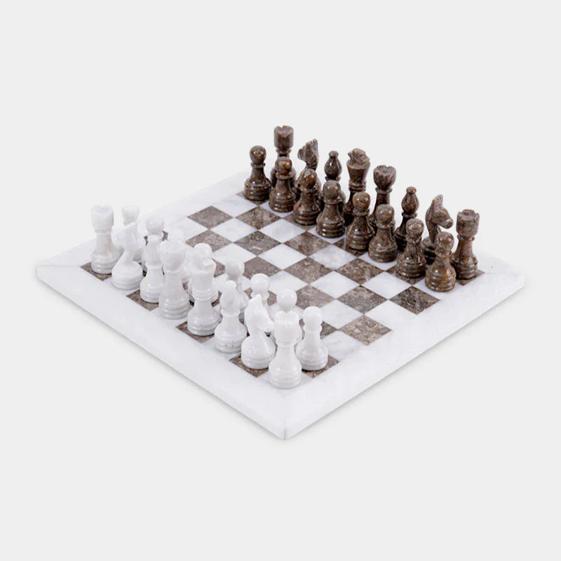 Marble 30cm Chess Set - Oceanic & White