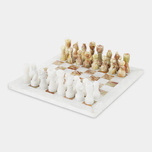 Marble 30cm Chess Set - White & Green