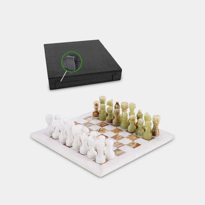 Marble 30cm Chess Set - White & Green