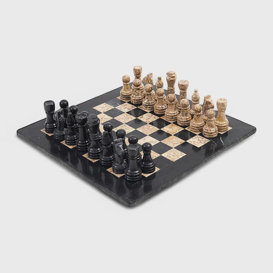 Marble 38cm Chess Set - Black & Coral