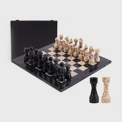 Marble 38cm Chess Set - Black & Coral