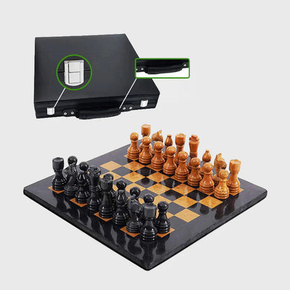 Marble 38cm Chess Set - Black & Golden