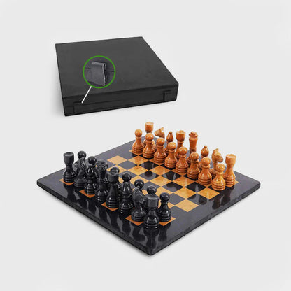 Marble 38cm Chess Set - Black & Golden