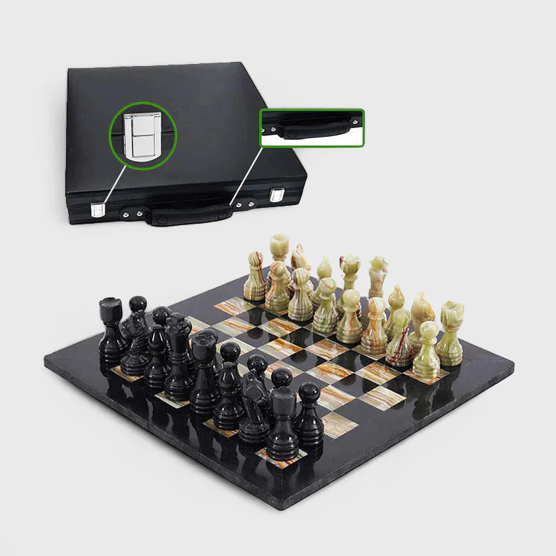 Marble 38cm Chess Set - Black & Green