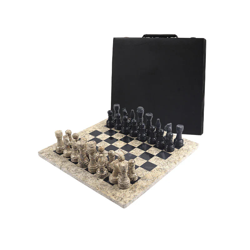 Marble 38cm Chess Set - Coral & Black