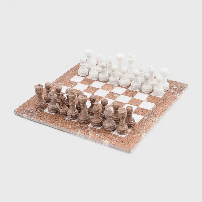 Marble 38cm Chess Set - Marinara & White