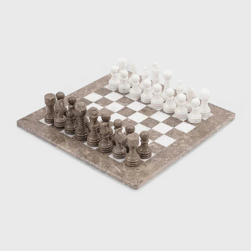 Marble 38cm Chess Set - Oceanic & White