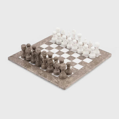 Marble 38cm Chess Set - Oceanic & White