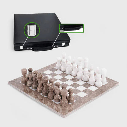 Marble 38cm Chess Set - Oceanic & White