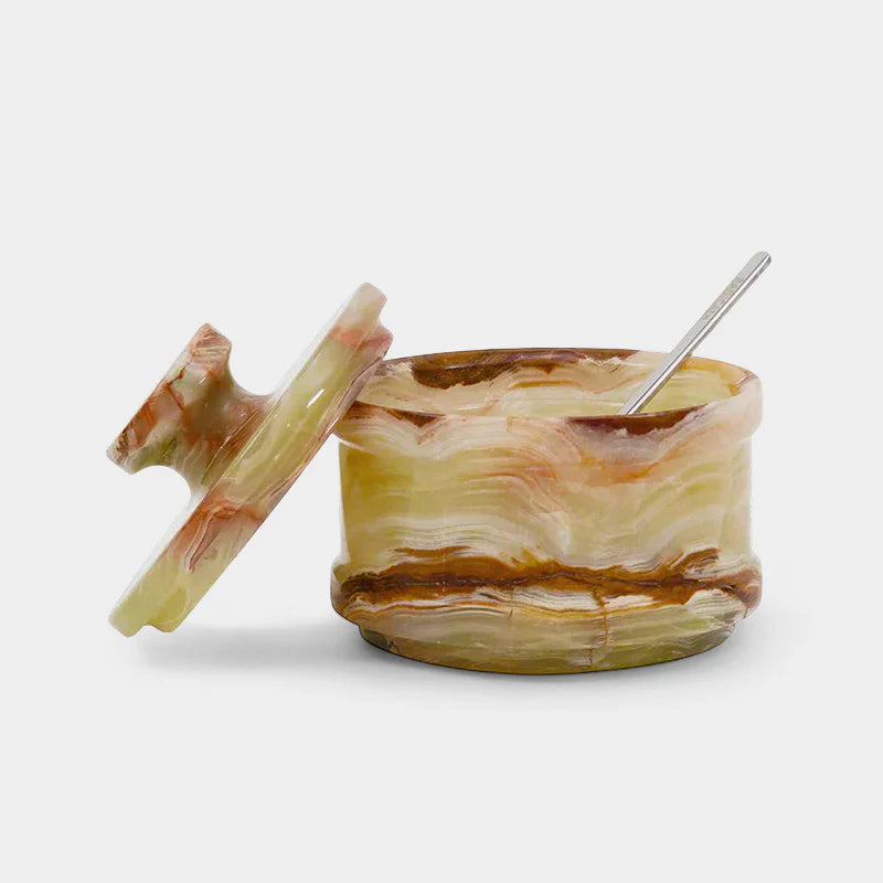 Marble Salt Cellar With Lid & Spoon
