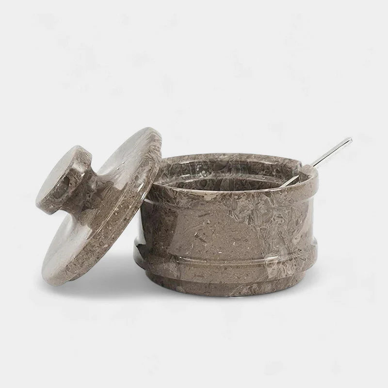 Marble Salt Cellar With Lid & Spoon
