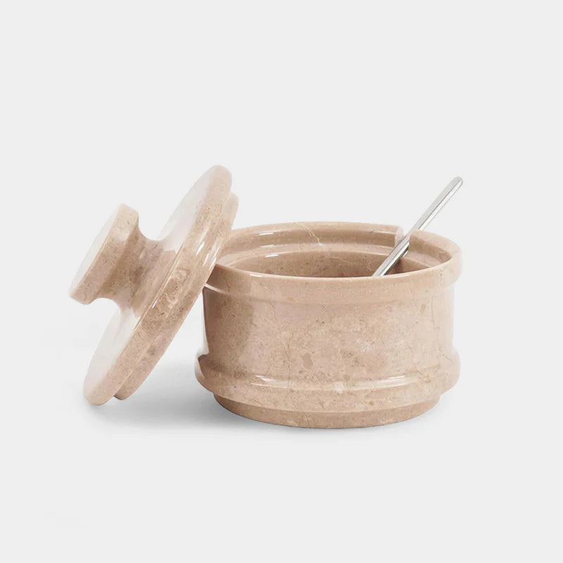Marble Salt Cellar With Lid & Spoon