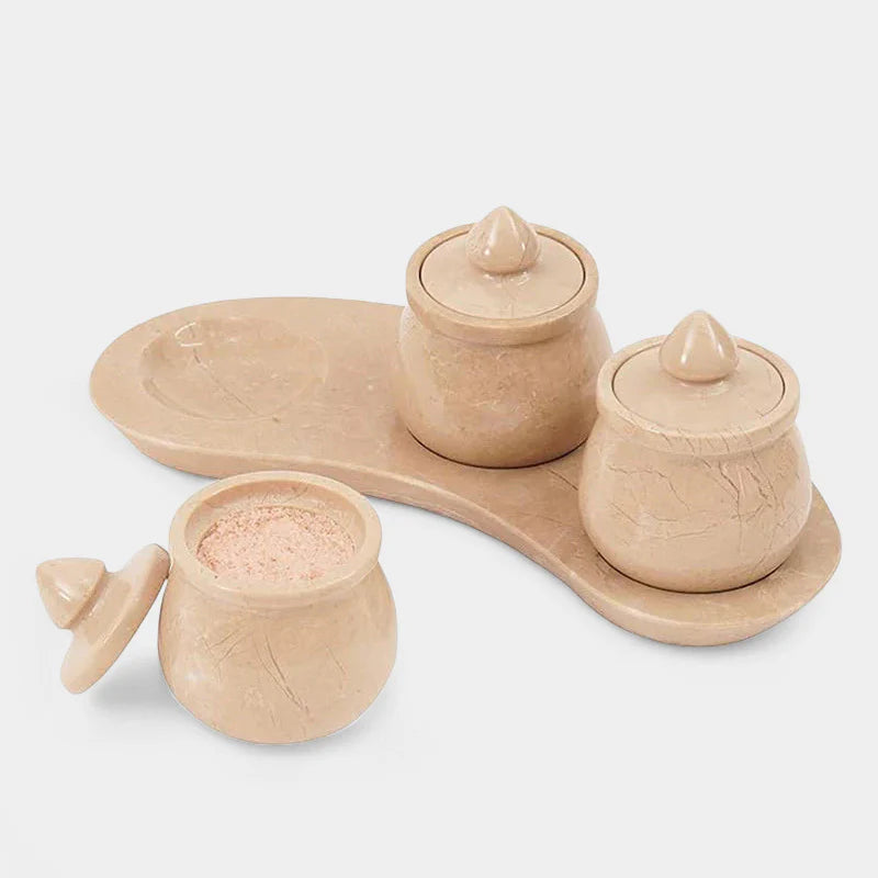 Marble Salt Cellar set of 3 with Tray