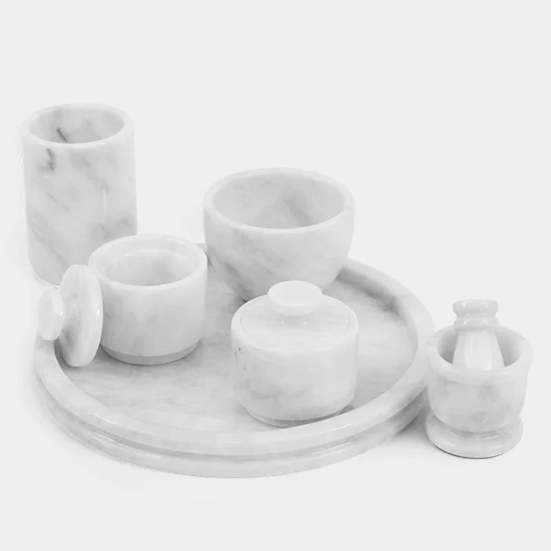Marble Splendor Round Vanity Tray with Accessories