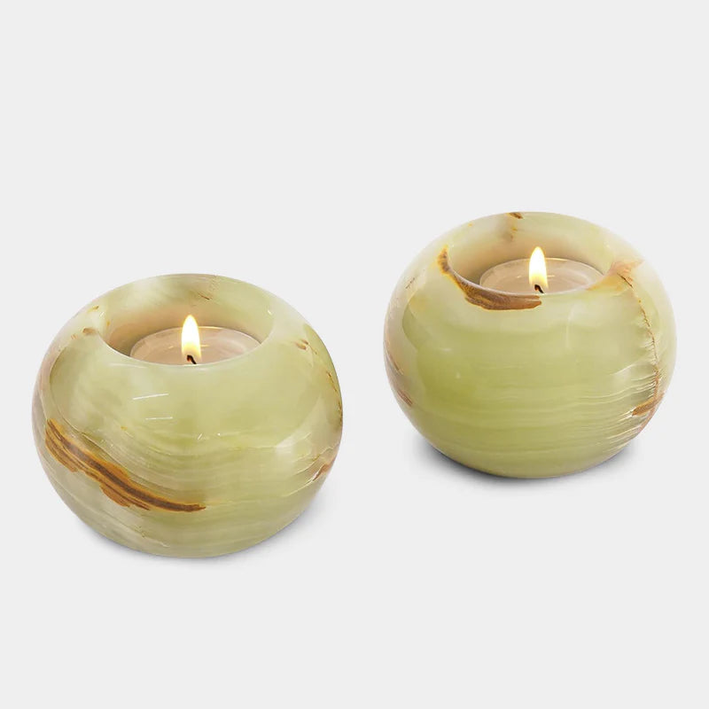 Marble Tea Light Candle Holder Set of 2 - Green
