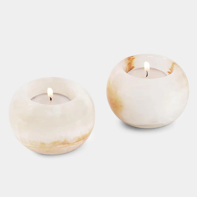 Marble Tea Light Candle Holder Set of 2 - White Onyx